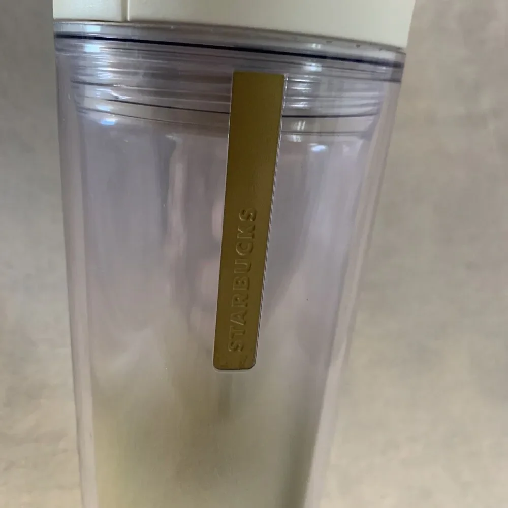 Starbucks Coffee Travel Tumbler 2013 16 oz Clear Gold Frost Rare Find